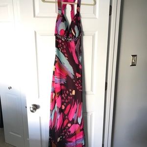 Faviana couture, floral open back dress